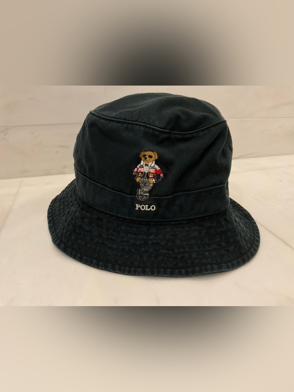 NWT Polo Ralph Lauren Black TUXEDO RACING JACKET BEAR Cotton Twill Bucket Hat